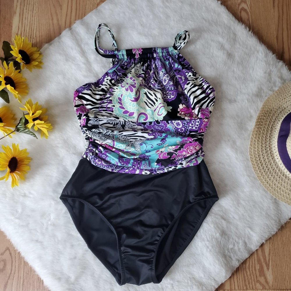 MAGIC SUIT FLORAL with ZEBRA PRINT ONE PIECE SWIMSUIT